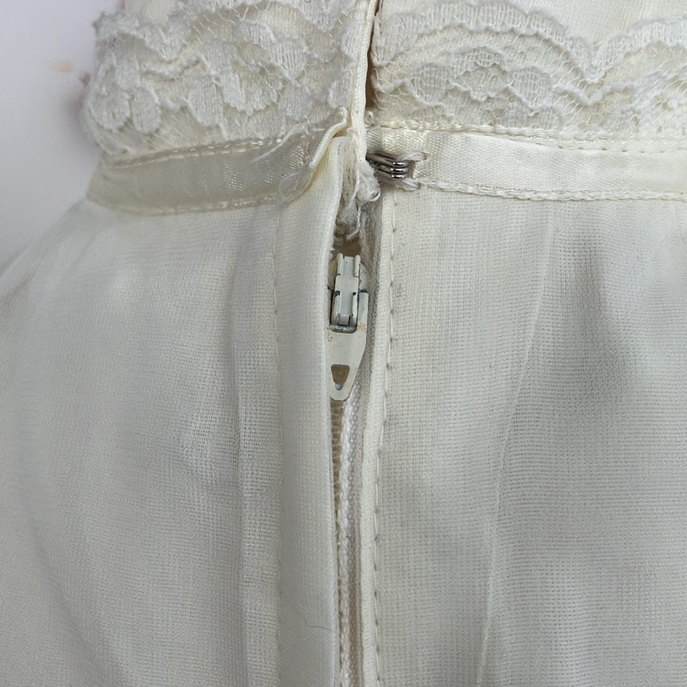 Vintage 70s Floor-Length Maxi Cream High Neck Ruffle Cream Prairie Wedding Dress - Picture 11 of 14